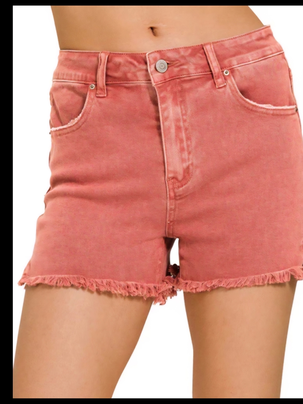 Nwt Zenana High-Waist Frayed Hem Women's Shorts - Dusty Rose